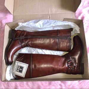 FRYE 7.5 Melissa Harness Inside ZIP Redwood Boots